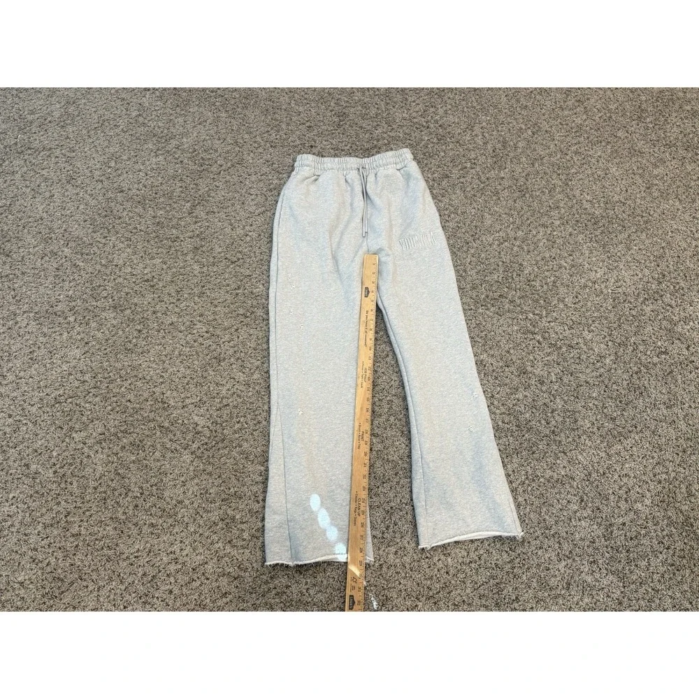 Young LA Sweatpants Women's Medium Gray Drawstring Pockets Flared Distressed